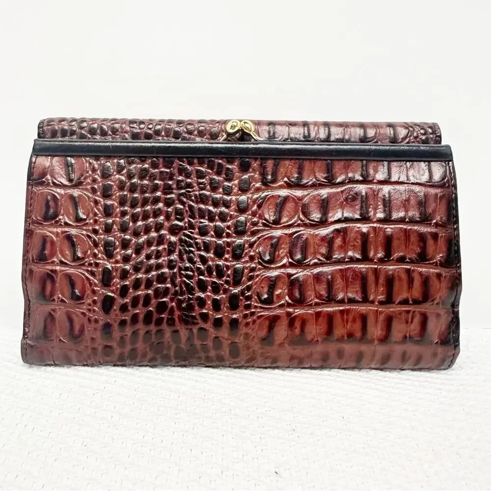 Brahmin Vintage Tuscan Black Leather Croc-embossed Cowhide Frame Wallet